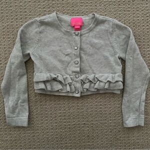 Lilly Pulitzer Girls Silver Knit Ruffle Sweater Size 4-5 Sparkle Buttons